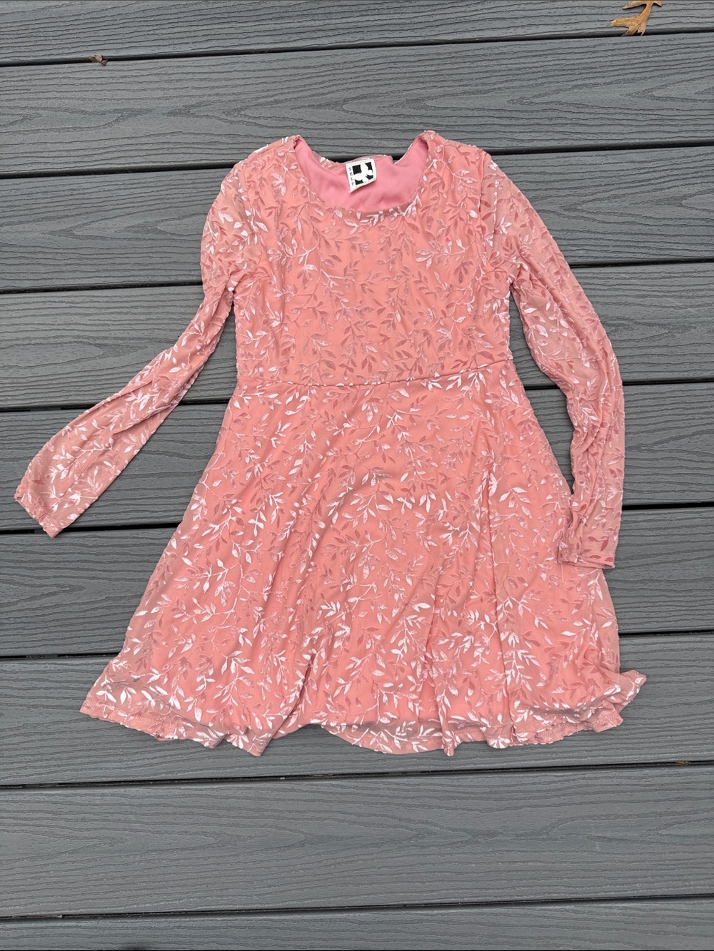 Self Esteem Girls Pink Lace Floral Long Sleeve Dress